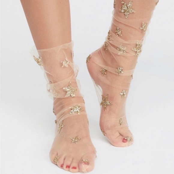 Accessories - NWT, Sheer Mesh Tulle Pink Socks and Glitter Stars